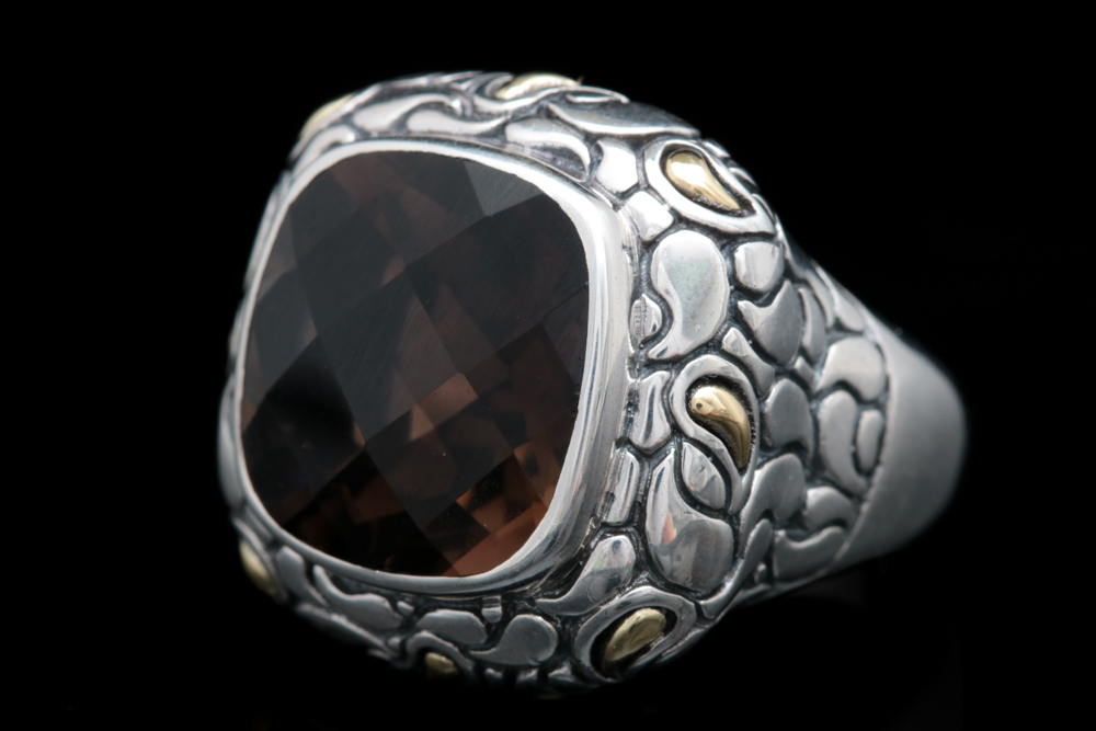 Sterling Silver, 18K Gold and Smoky Quartz Ring
