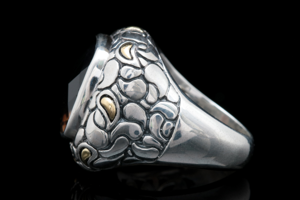 Sterling Silver, 18K Gold and Smoky Quartz Ring