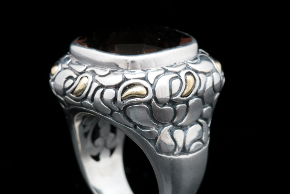 Sterling Silver, 18K Gold and Smoky Quartz Ring