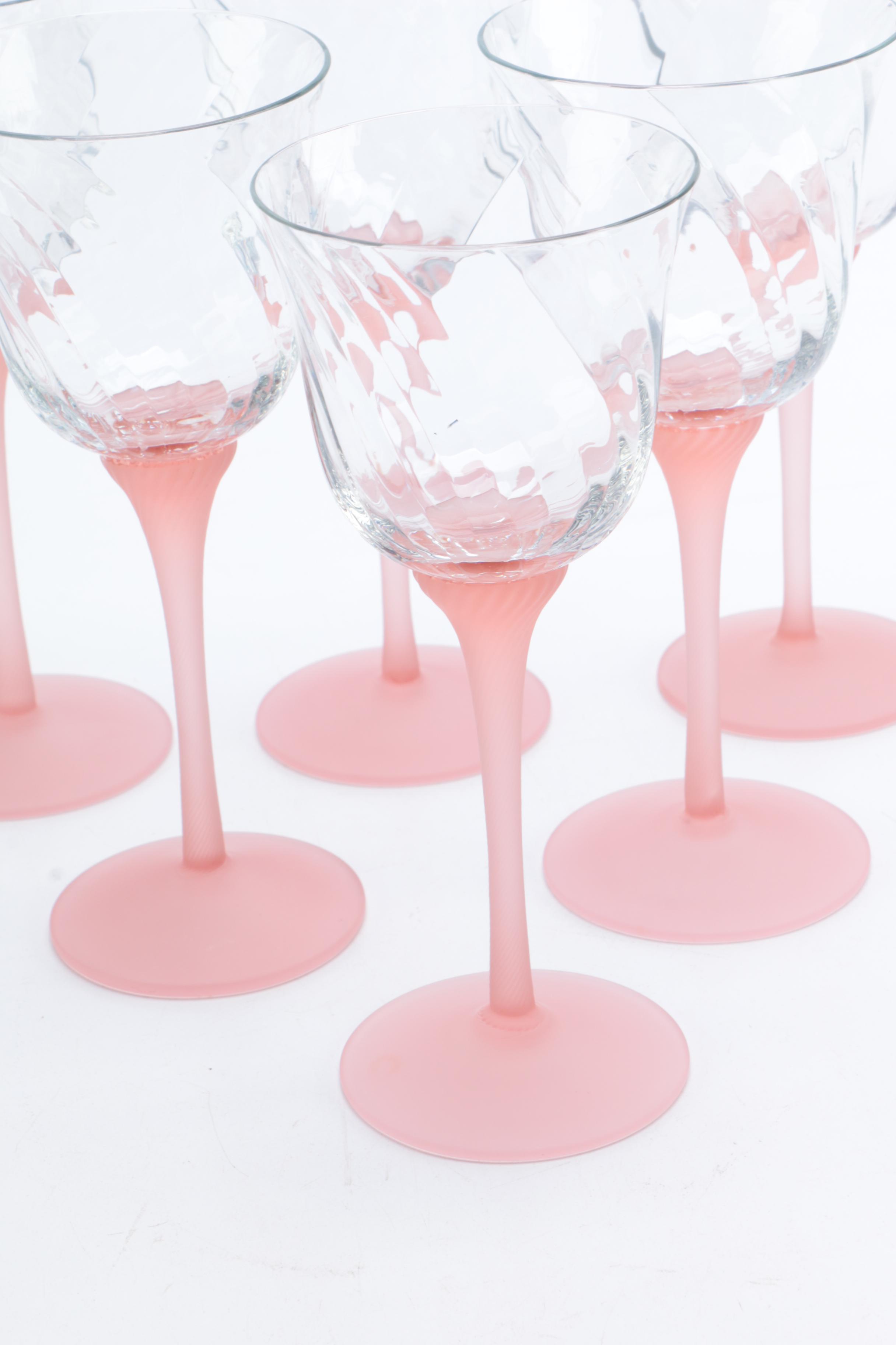 Set of Pink Stemmed Wine Glasses