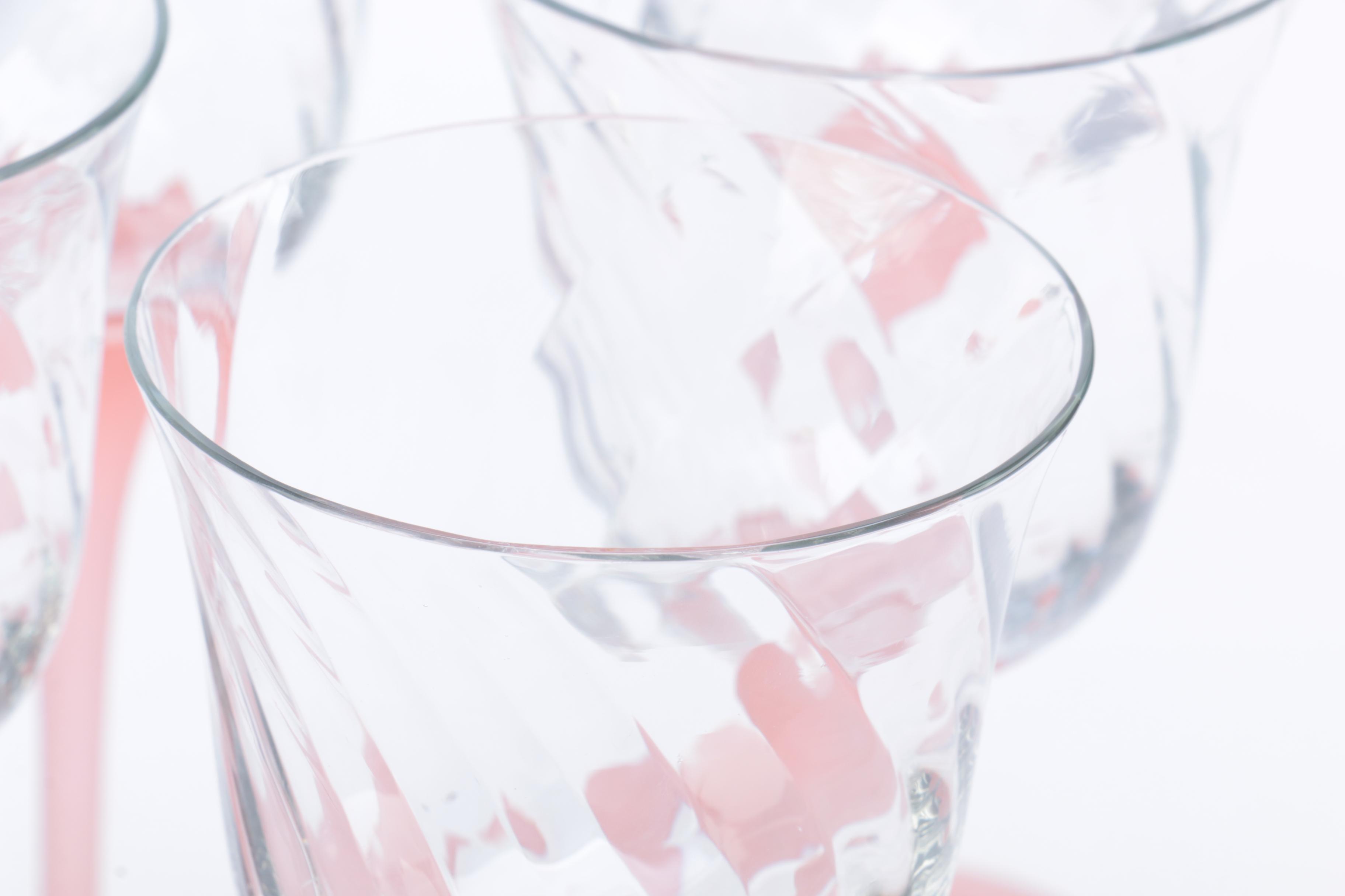 Set of Pink Stemmed Wine Glasses