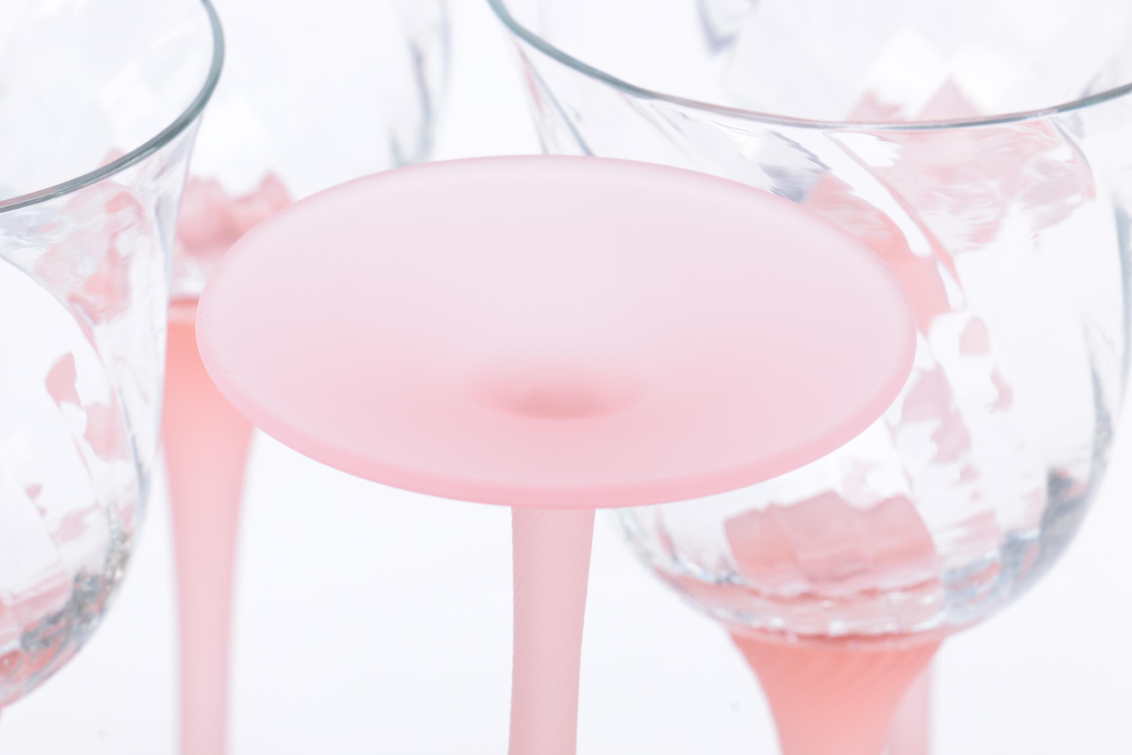 Set of Pink Stemmed Wine Glasses