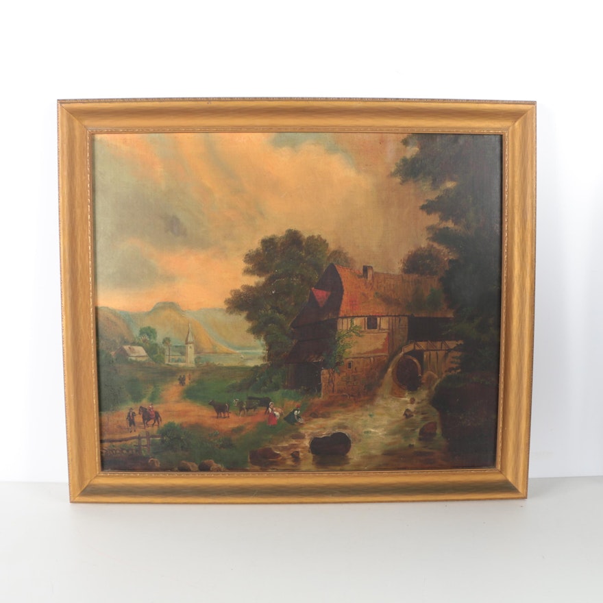 Oil Painting on Canvas Board of an Idyllic Pastoral Scene