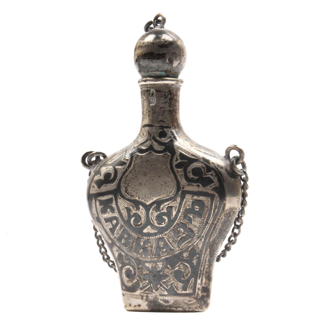 Antique Russian 875 Silver and Niello Snuff Bottle