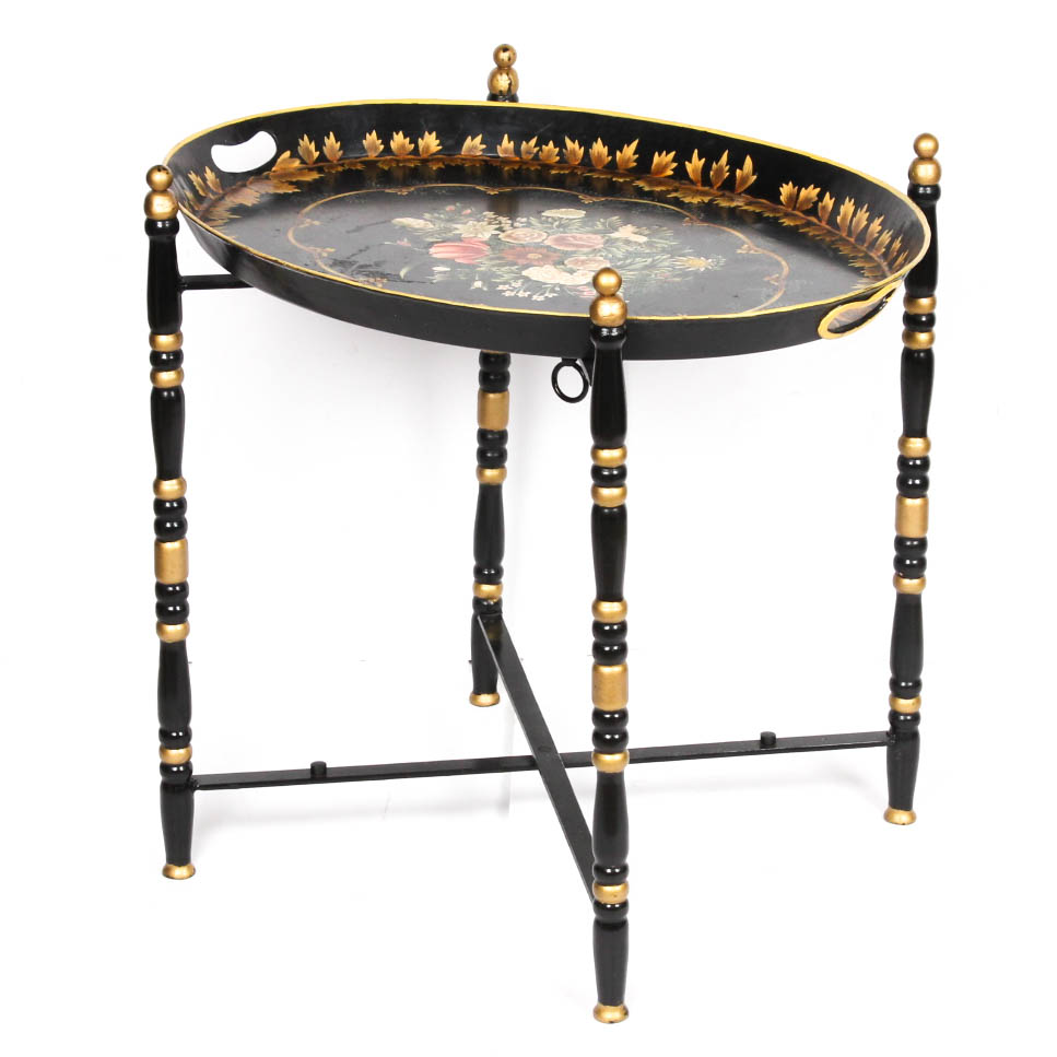 Hand-Painted Metal Tole Tray Table