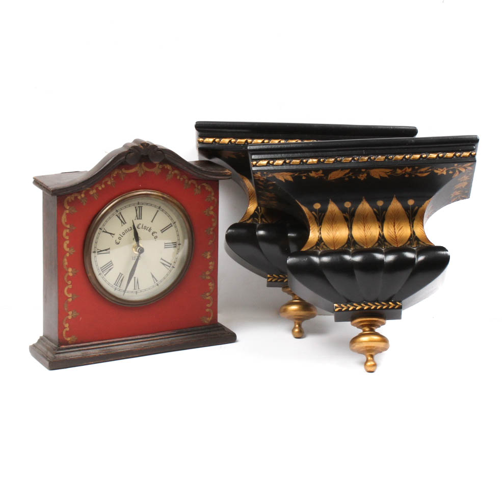 Mantel Clock and Wall Sconces