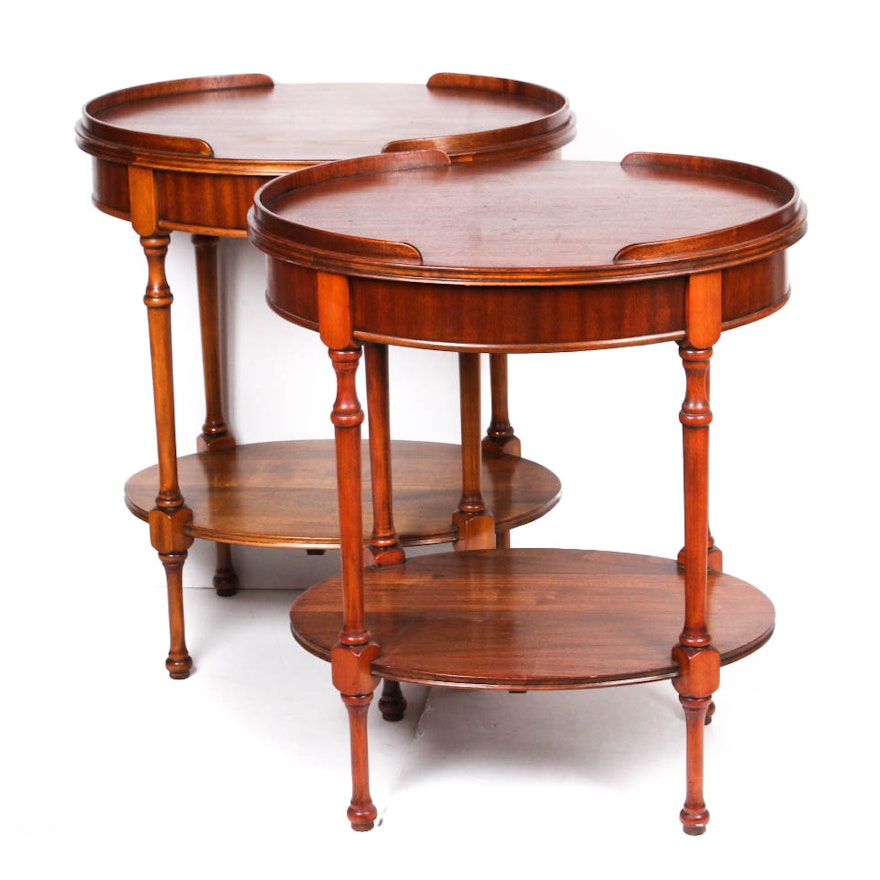 Pair of Oval Sheraton Style Mahogany Side Table