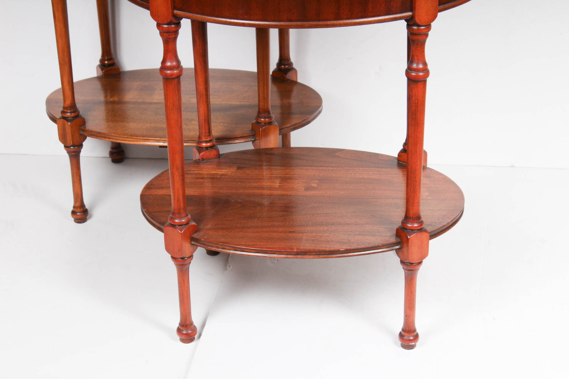 Pair of Oval Sheraton Style Mahogany Side Table