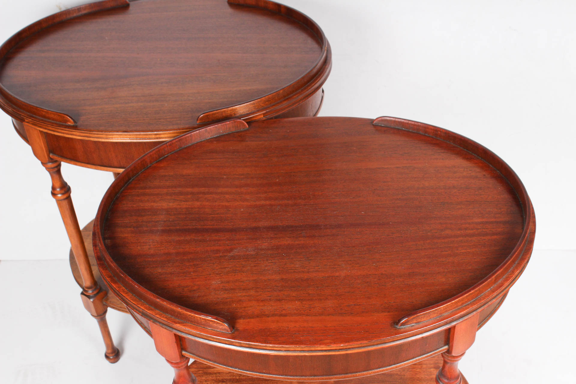 Pair of Oval Sheraton Style Mahogany Side Table