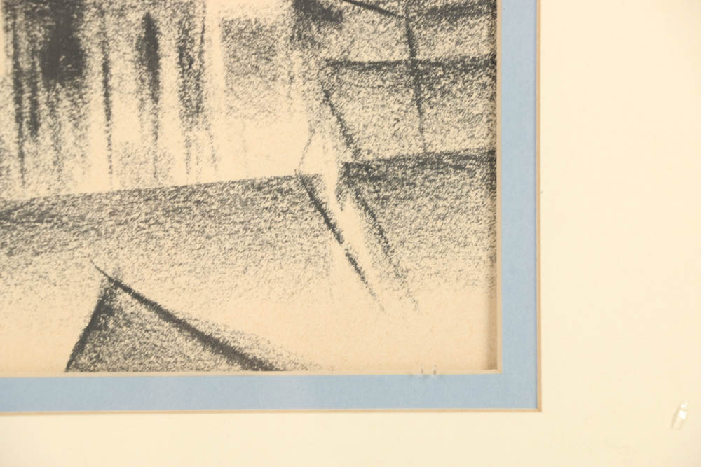 Charcoal Drawing on Paper Rooftop Scene