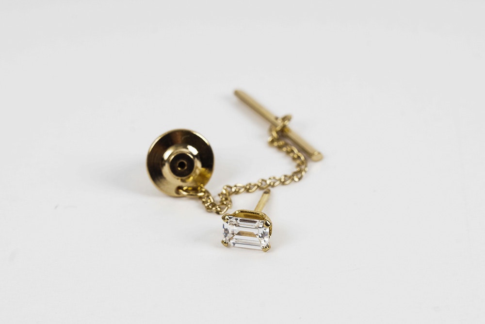 18K Gold Tie Tack with Cubic Zirconia