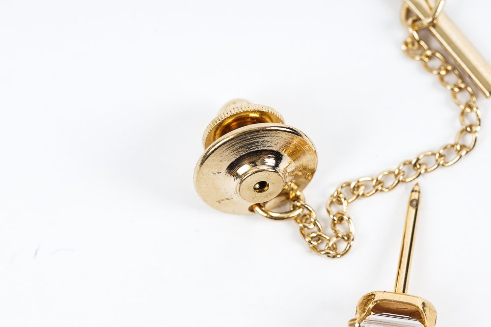 18K Gold Tie Tack with Cubic Zirconia