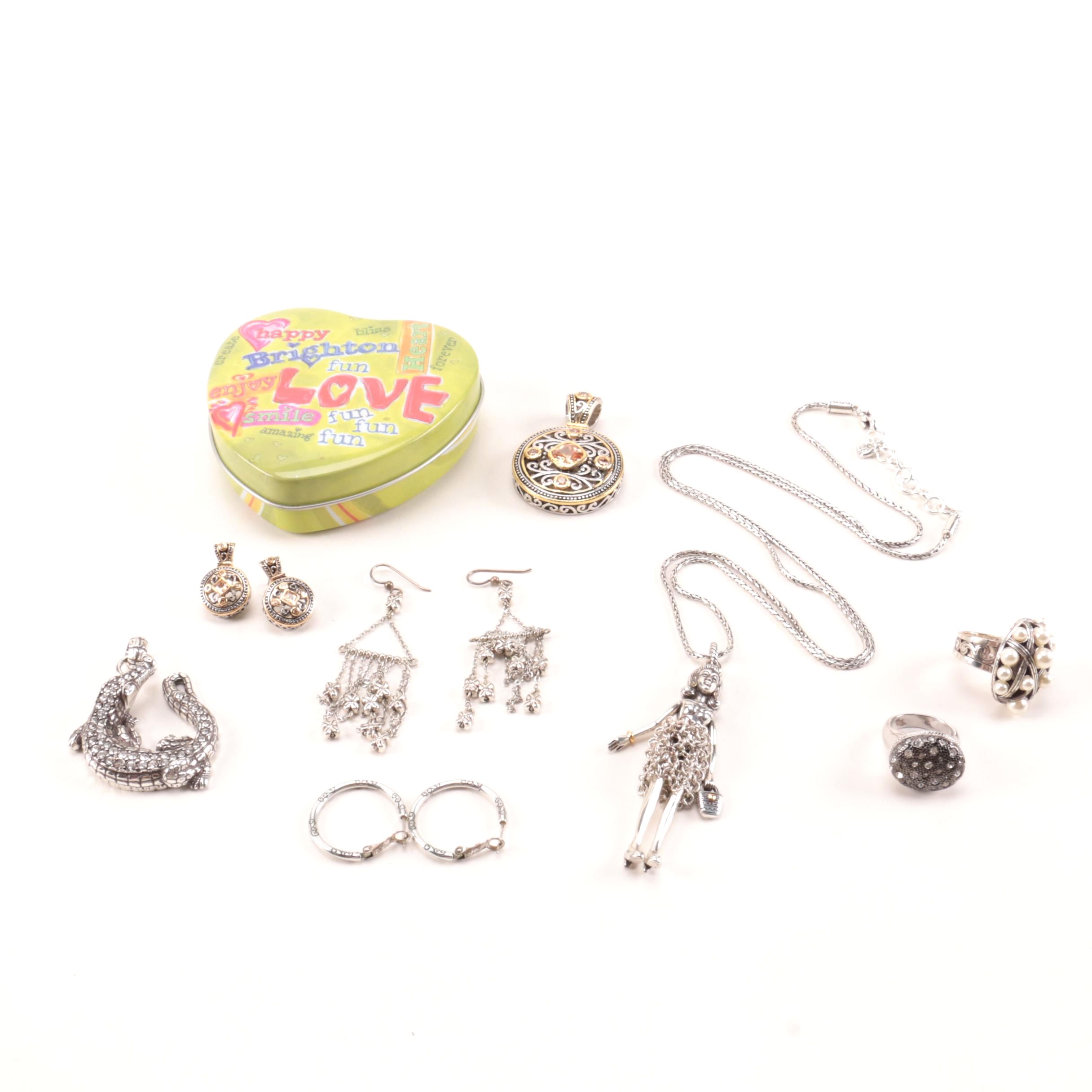 Silver Tone Jewelry Including Brighton