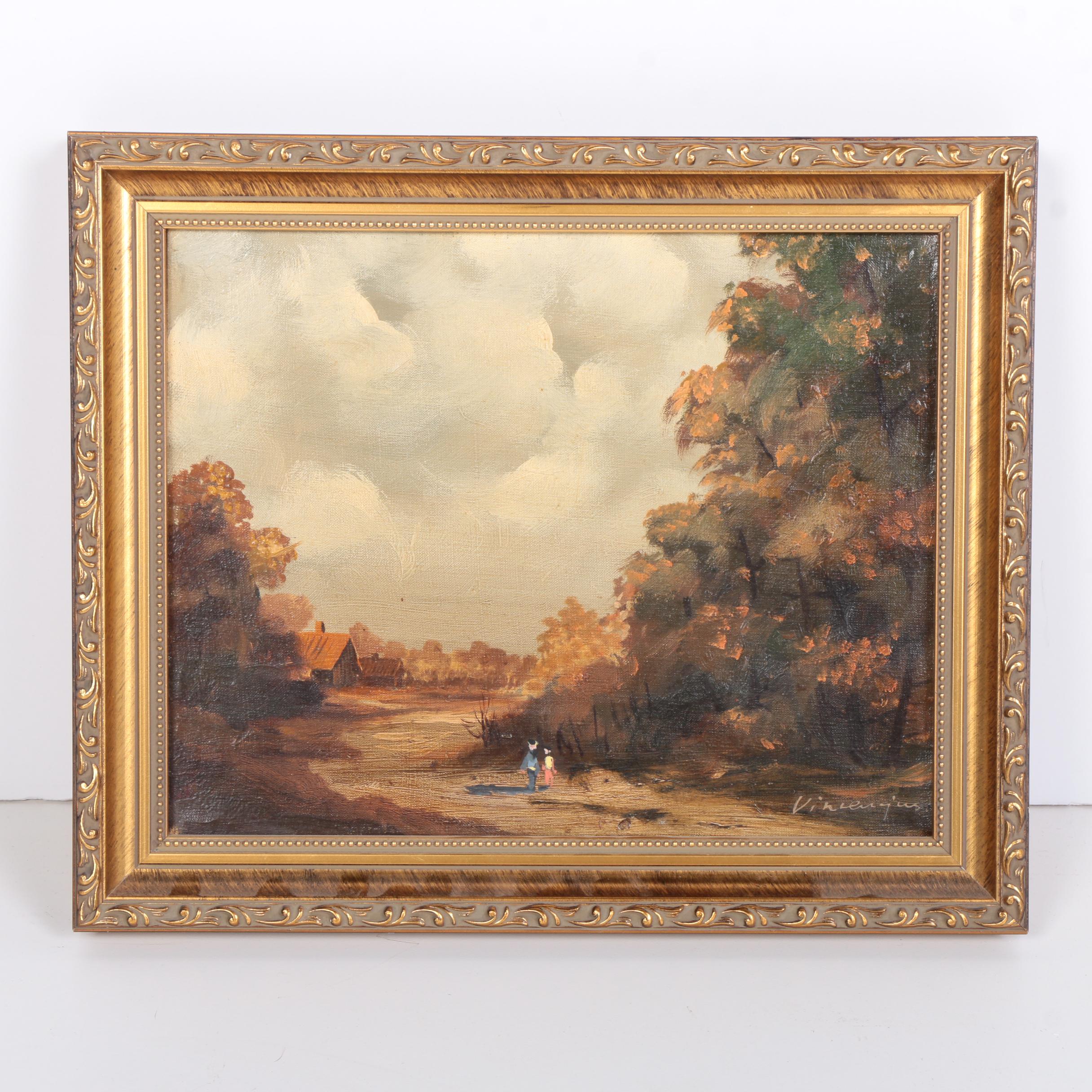 Oil Painting on Canvas of Overcast Landscape