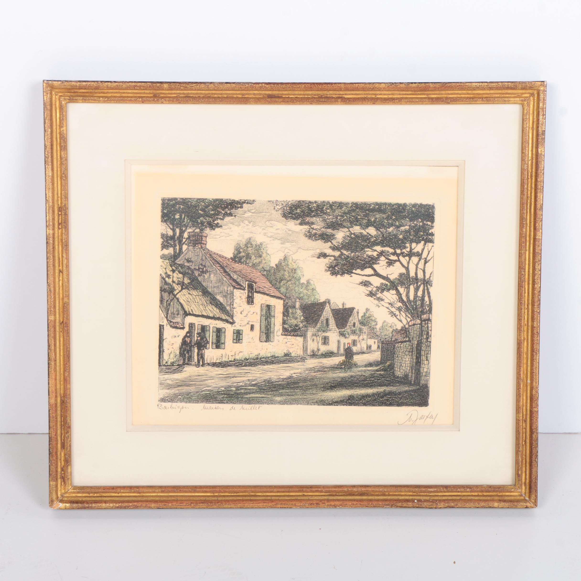 Maurice Jacque Hand Colored Etching "Barbizon, Maison de Millet"
