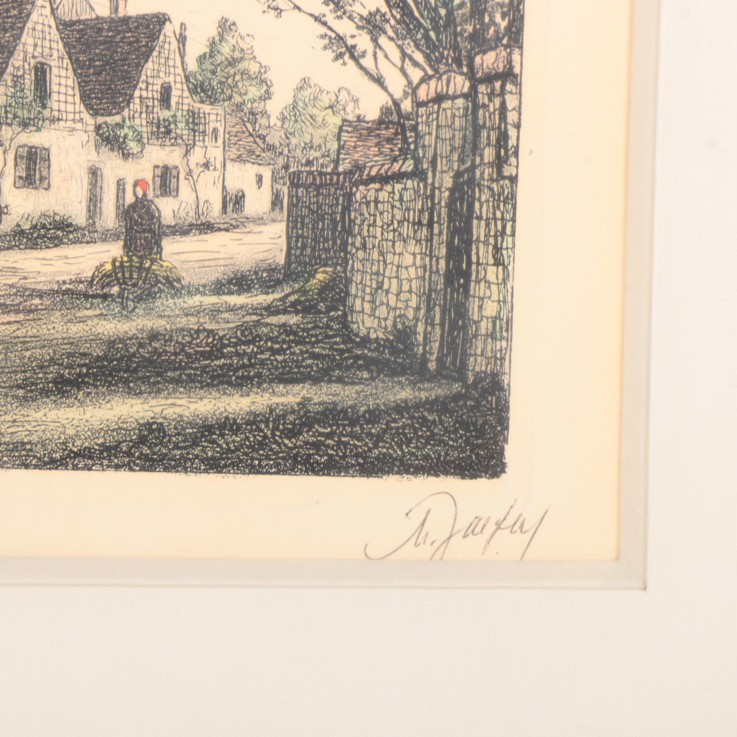 Maurice Jacque Hand Colored Etching "Barbizon, Maison de Millet"