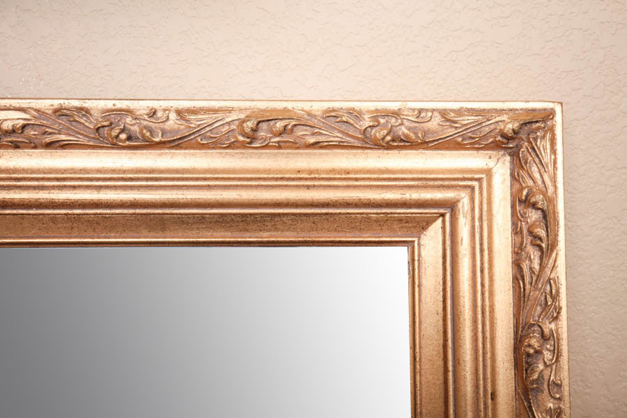 Beveled Wall Mirror with Ornate Gilded Frame