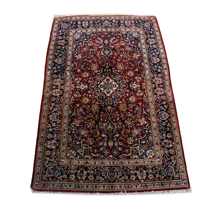 Hand-Knotted Kashan Persian Wool Area Rug