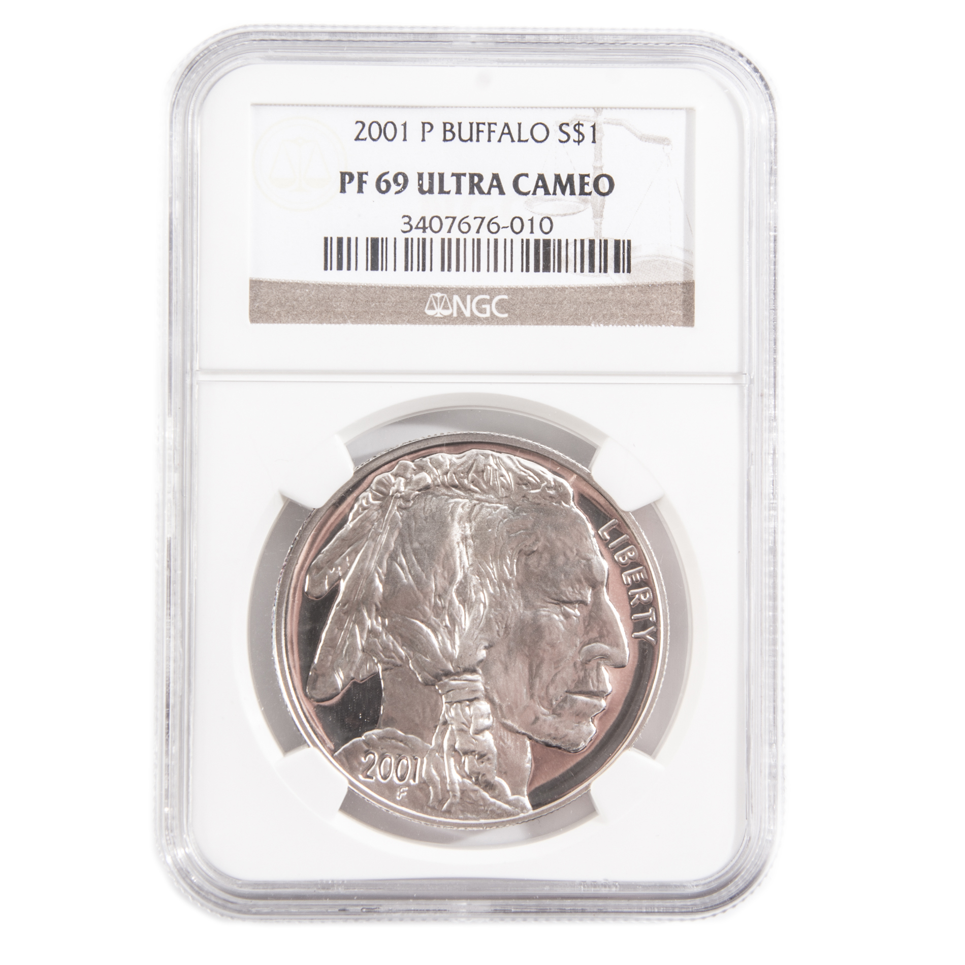 Encapsulated and Graded PF 69 Ultra Cameo (By NGC) 2001-P Buffalo Dollar