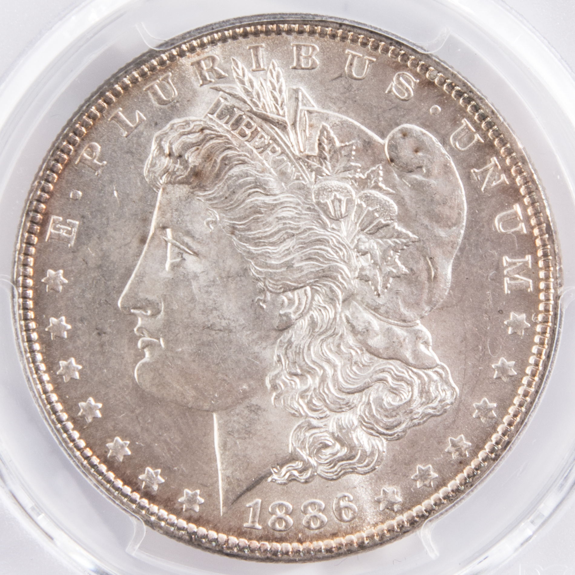 Encapsulated and Graded MS62 (by PCGS) 1886 Morgan Silver Dollar