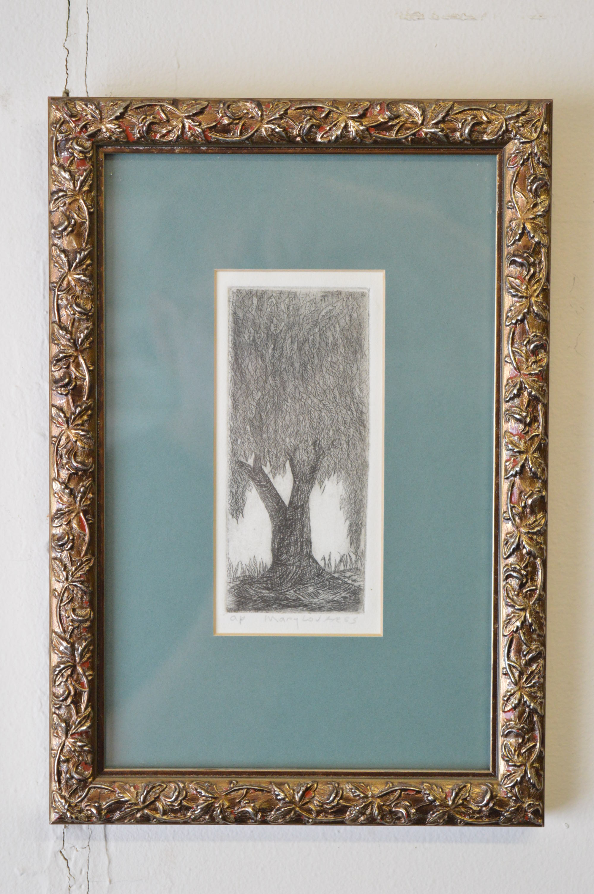 Mary Lou Hess Artist's Proof Etching on Paper of Weeping Tree