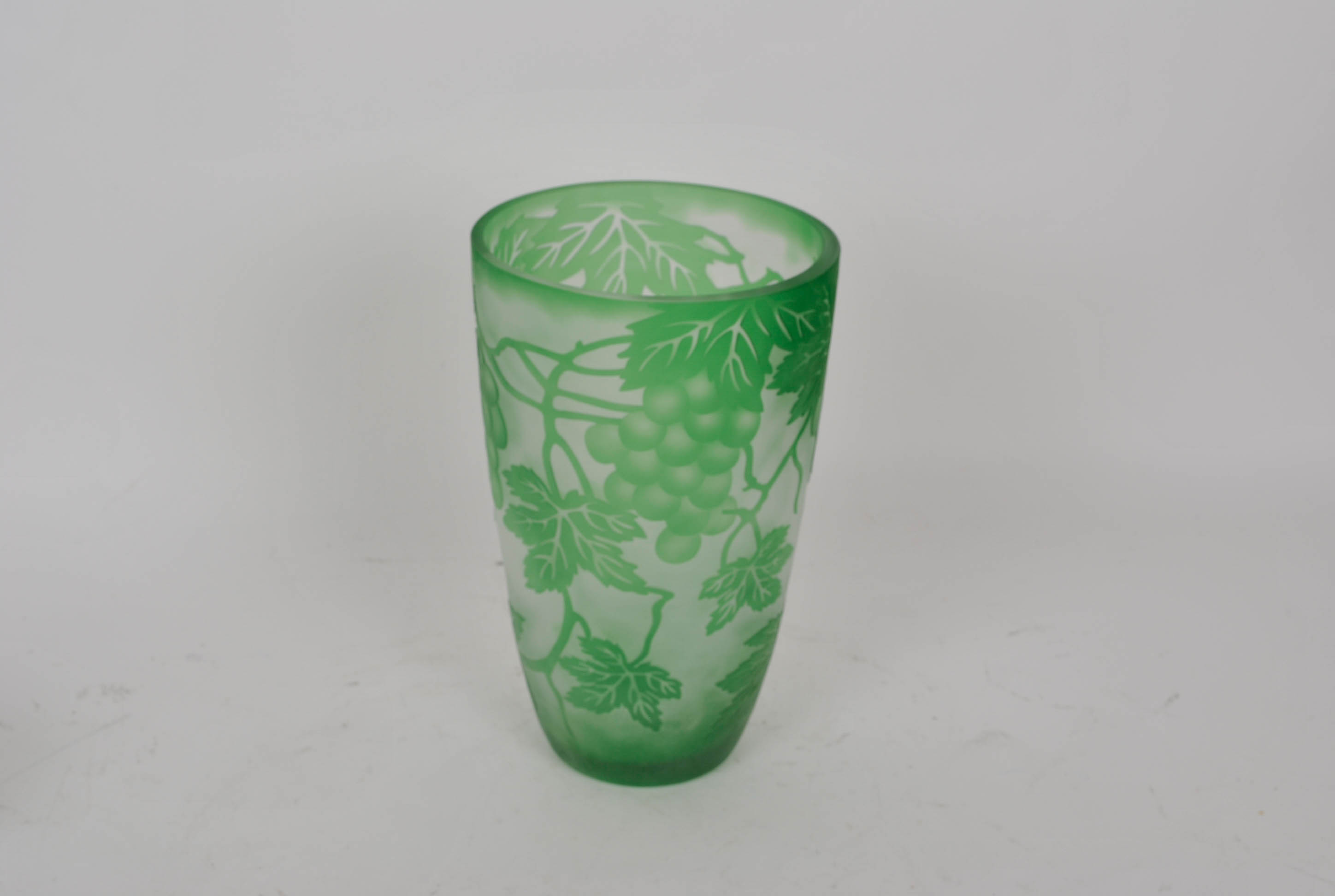 Cameo Glass Green Vase and Small Bowl