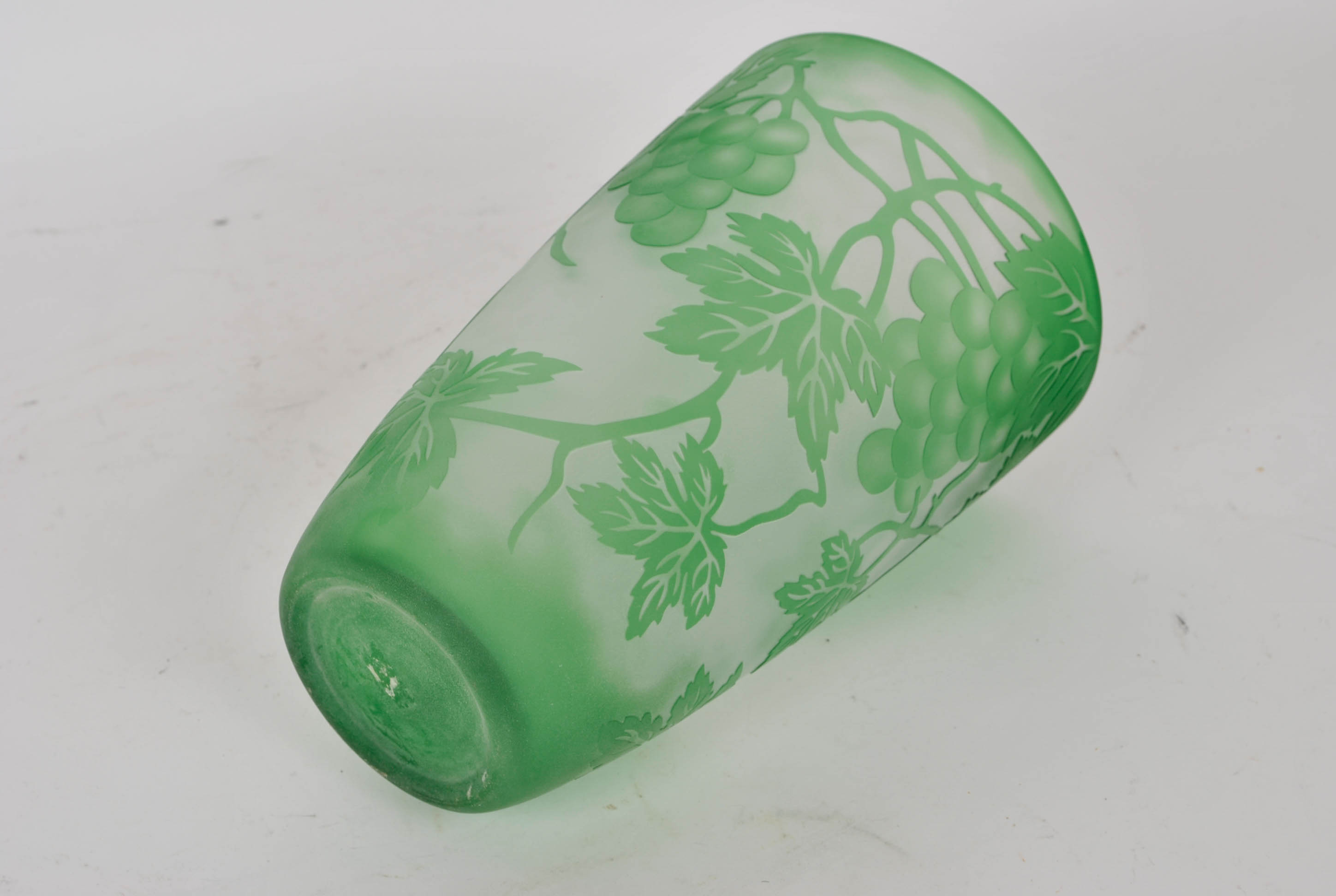 Cameo Glass Green Vase and Small Bowl
