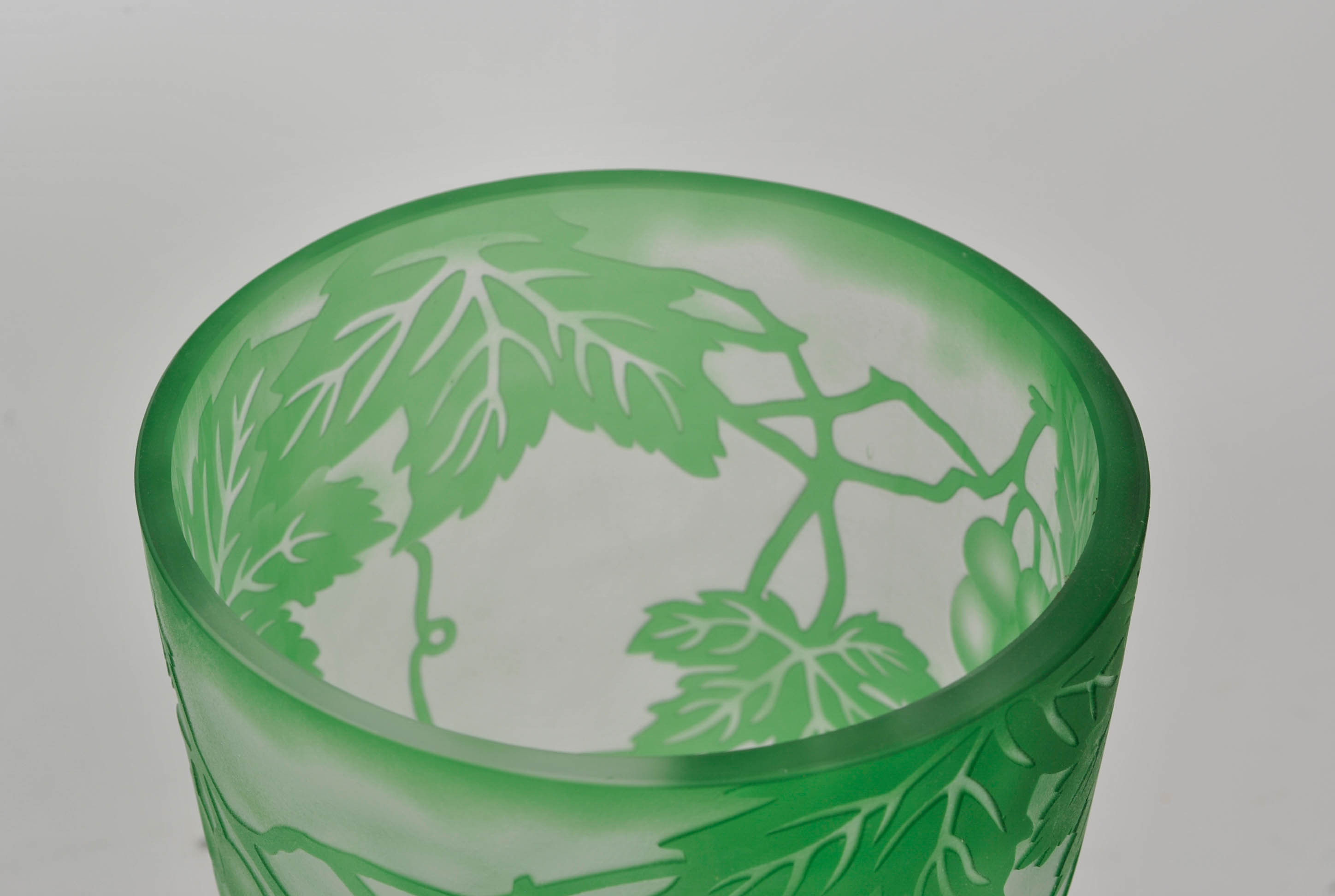 Cameo Glass Green Vase and Small Bowl