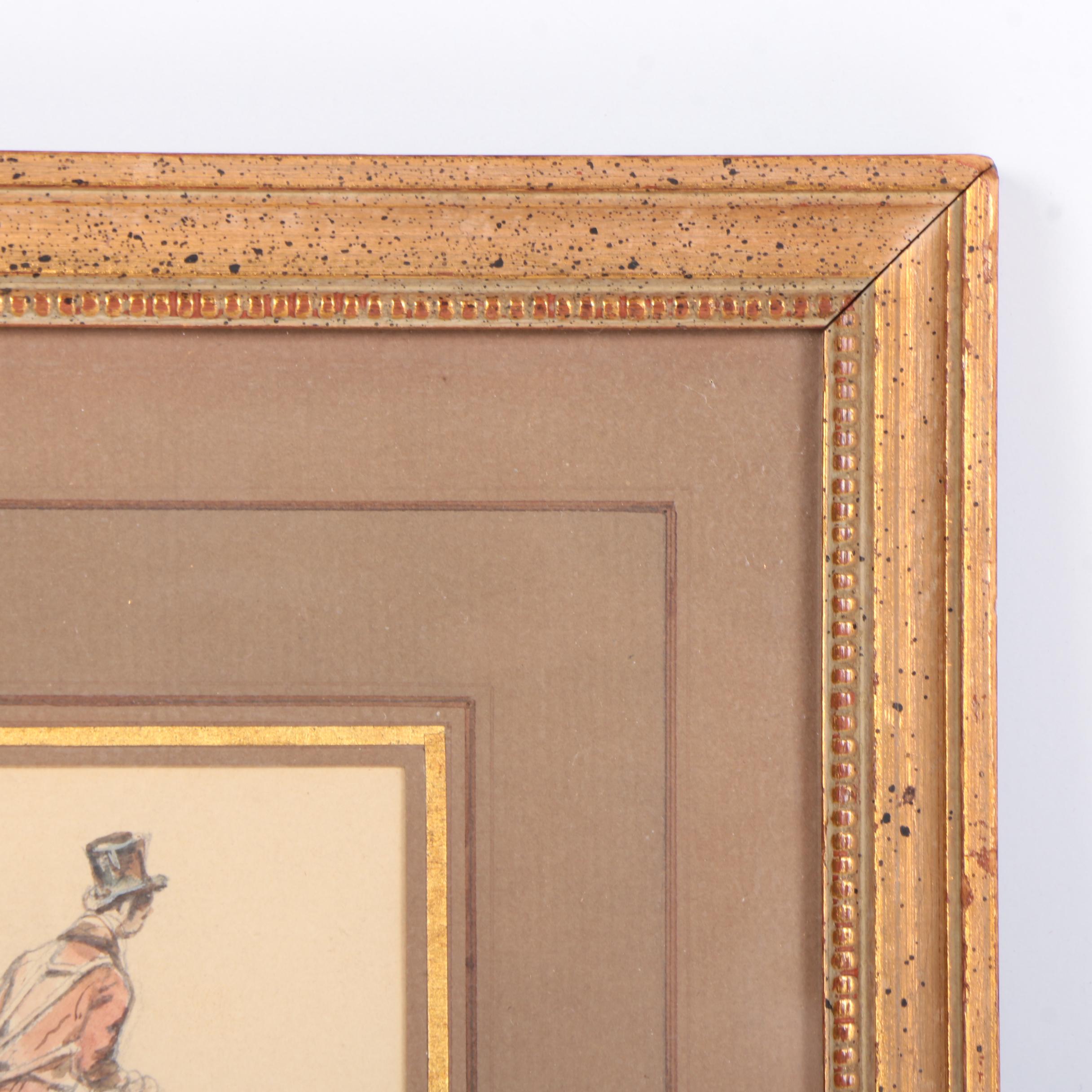 Watercolor and Graphite Illustration on Paper of Man Carrying Barrel on Cart