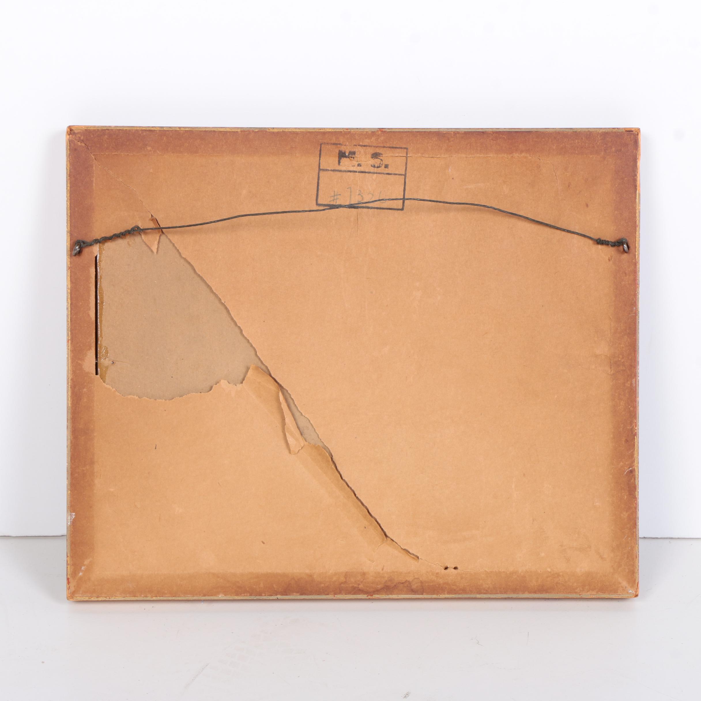 Watercolor and Graphite Illustration on Paper of Man Carrying Barrel on Cart