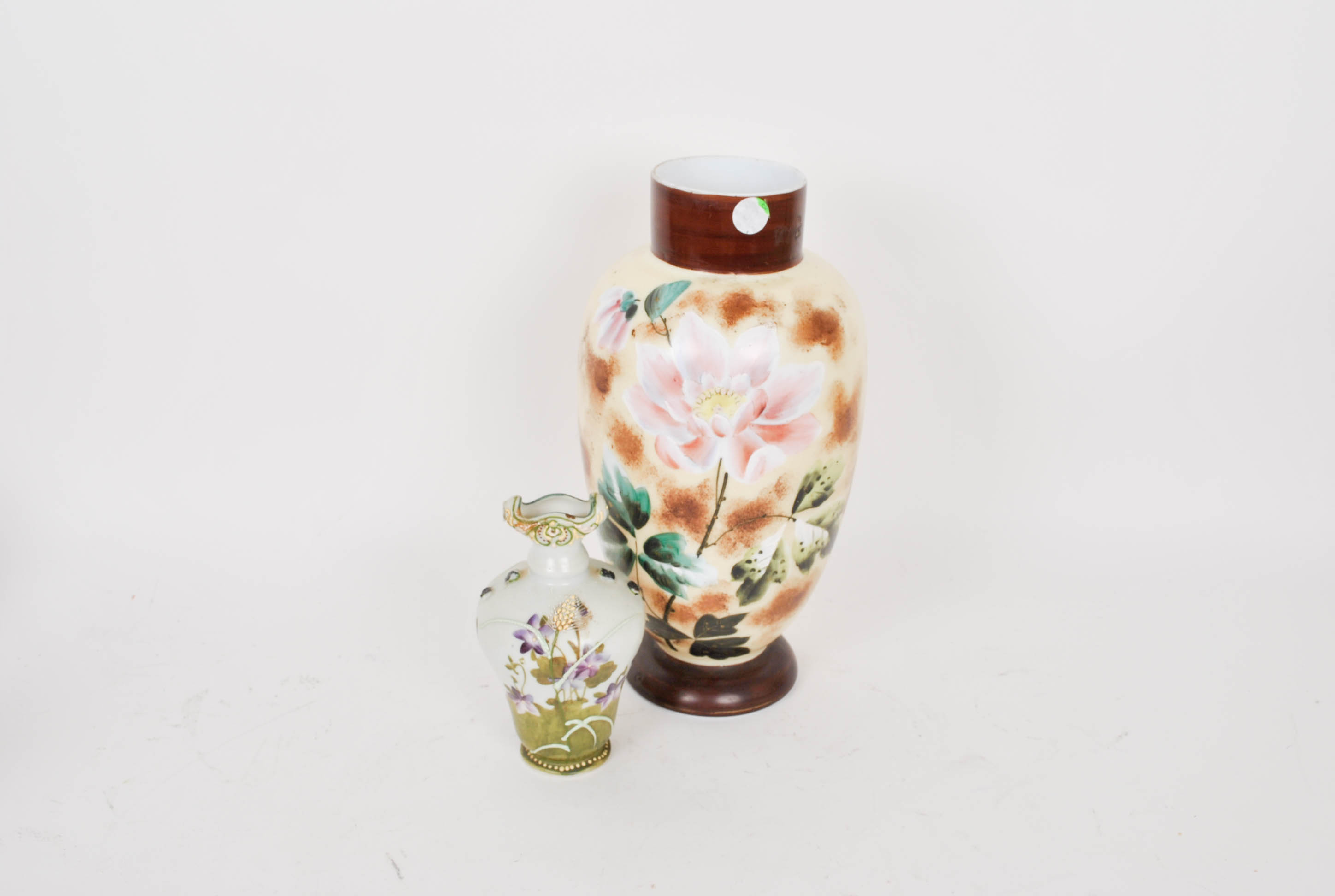 Two Hand Painted Glass Vases