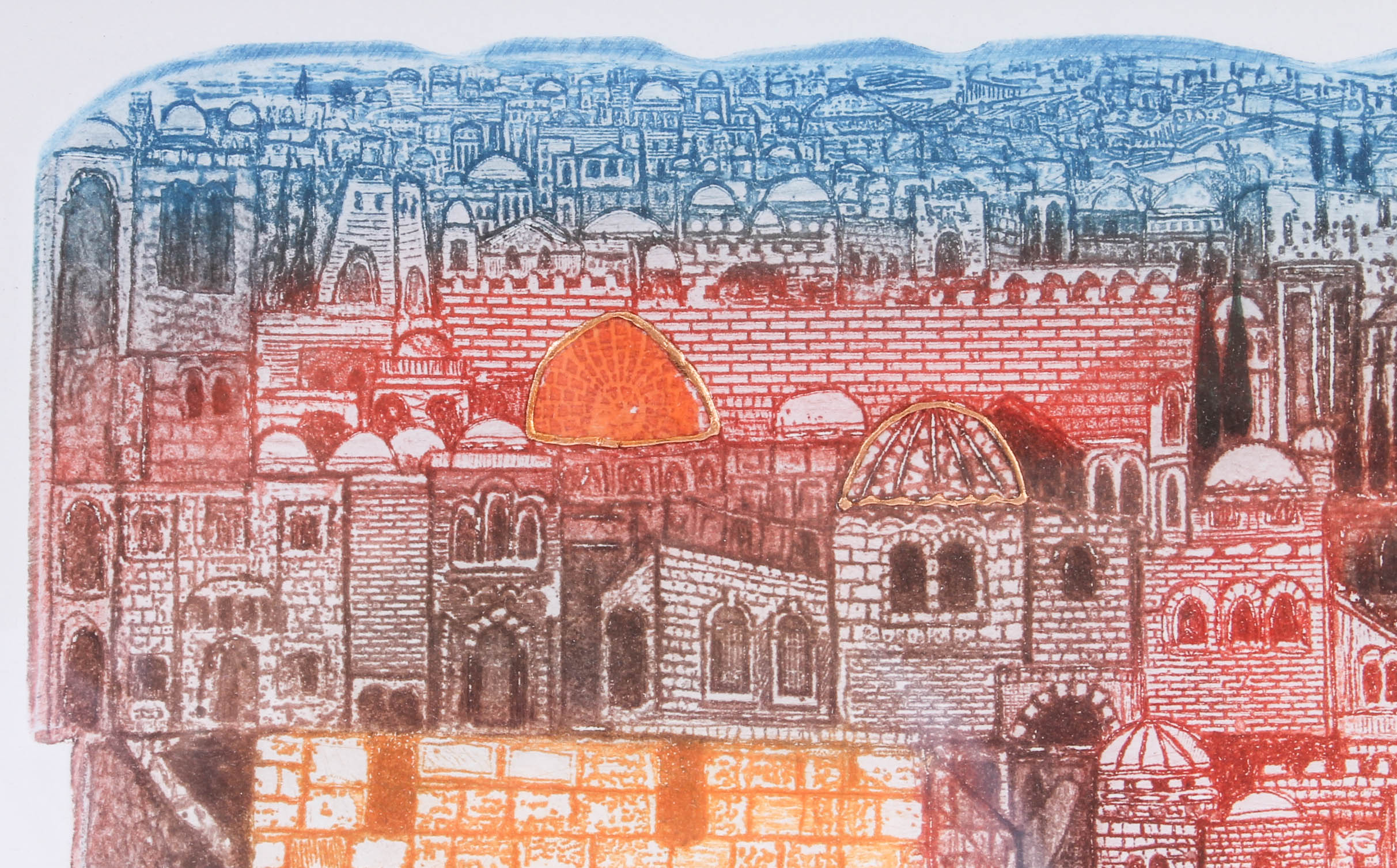 Amram Ebgi Limited Edition Mixed Media Etching "Jerusalem of Gold"