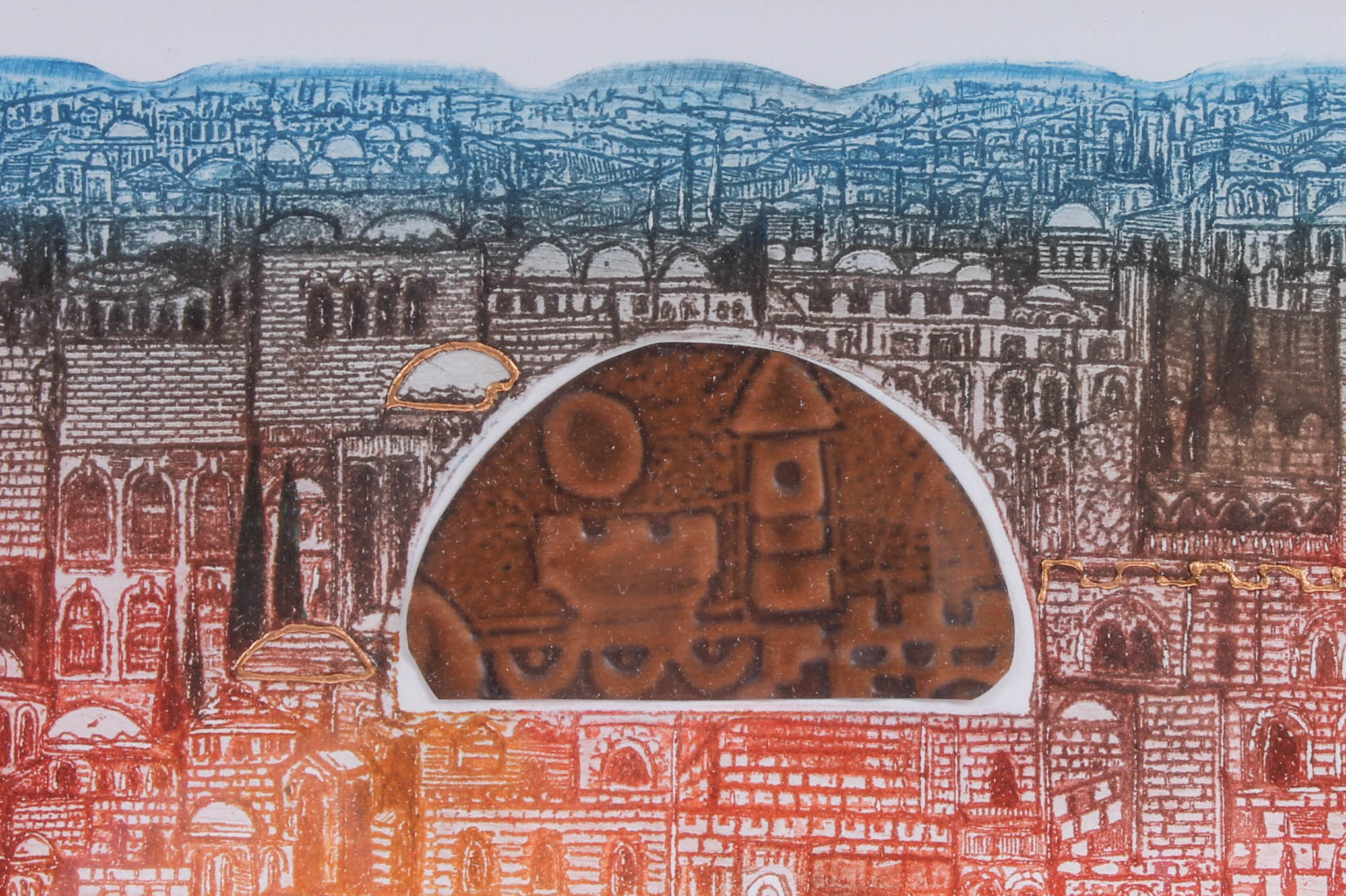 Amram Ebgi Limited Edition Mixed Media Etching "Jerusalem of Gold"
