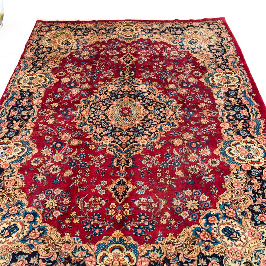 Semi-Antique Hand-Knotted Signed Persian Lavar Kerman Rug