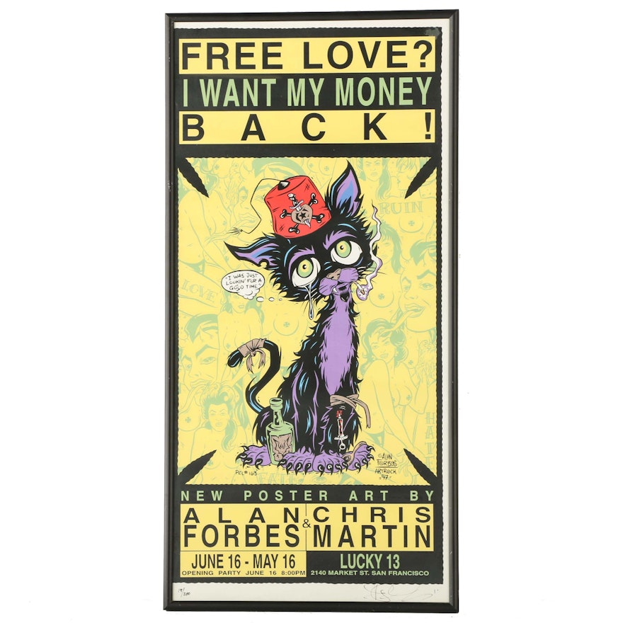 1997 Alan Forbes & Chris Martin Serigraph Exhibition Poster "Free Love?"