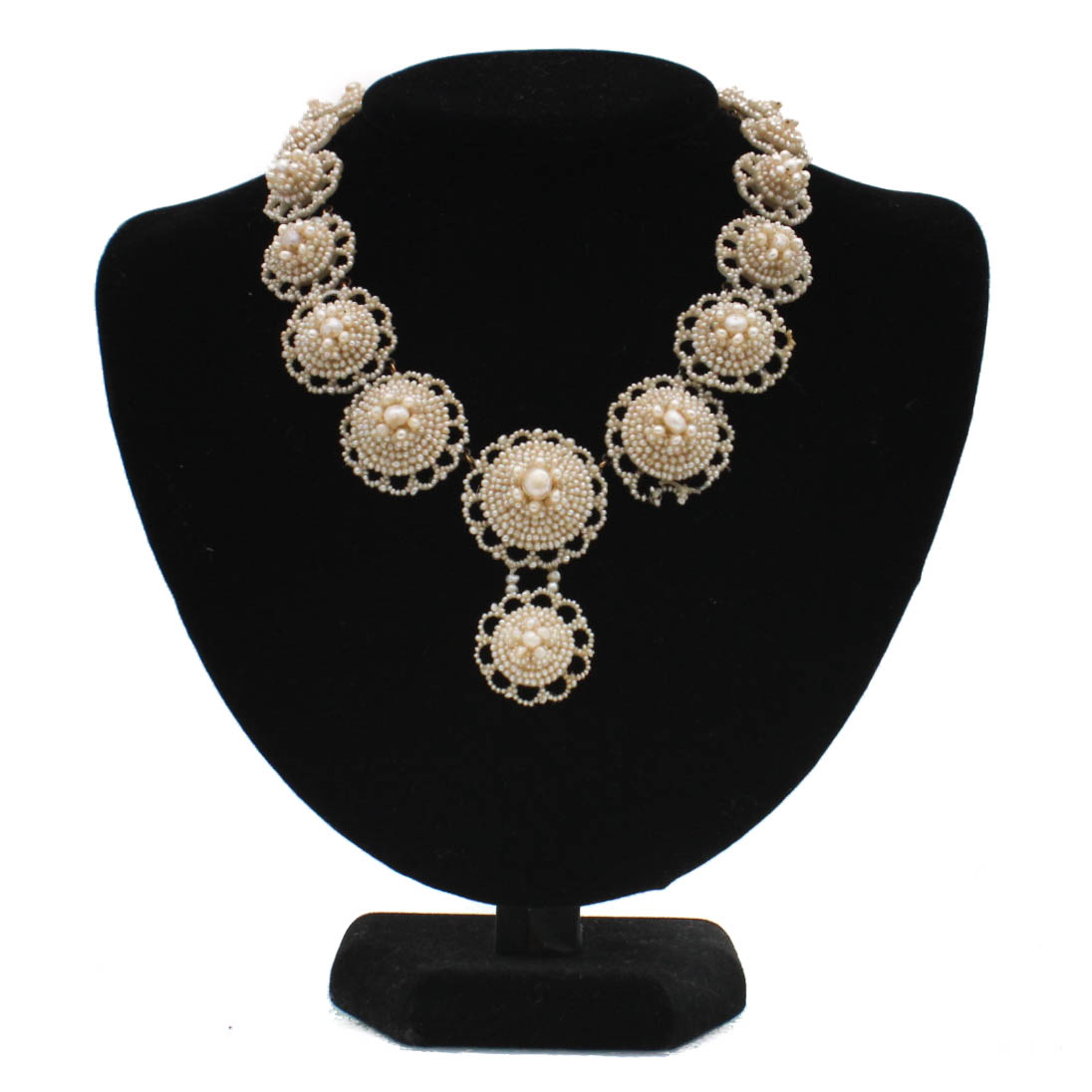 Victorian 14K Yellow Gold Mother of Pearl Backed Seed Pearl Necklace