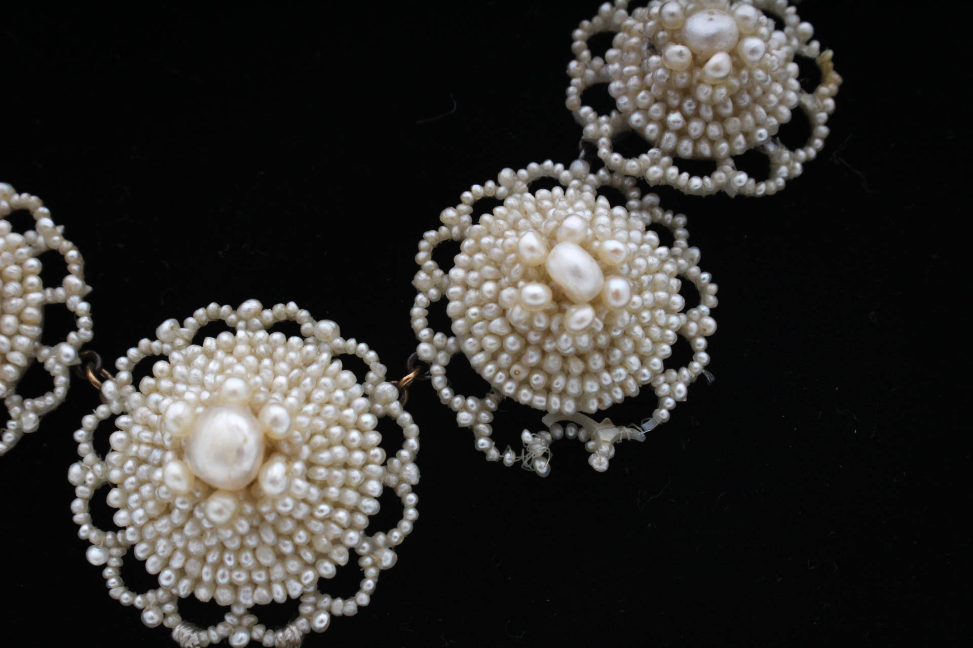 Victorian 14K Yellow Gold Mother of Pearl Backed Seed Pearl Necklace