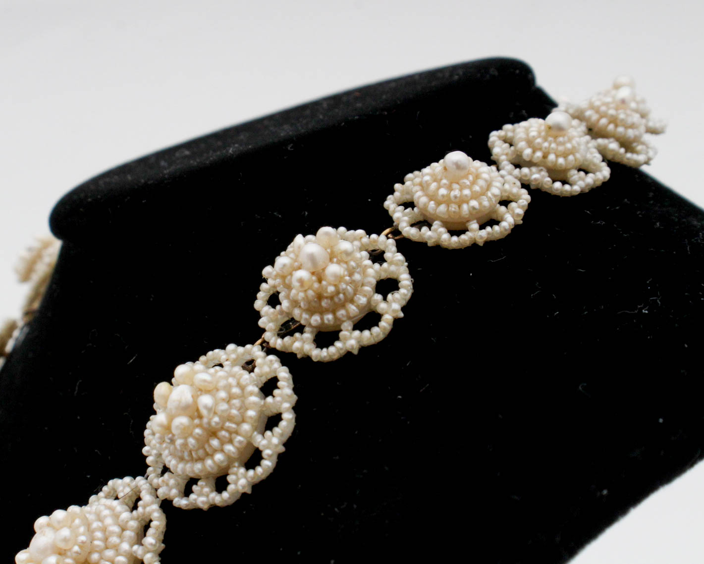 Victorian 14K Yellow Gold Mother of Pearl Backed Seed Pearl Necklace