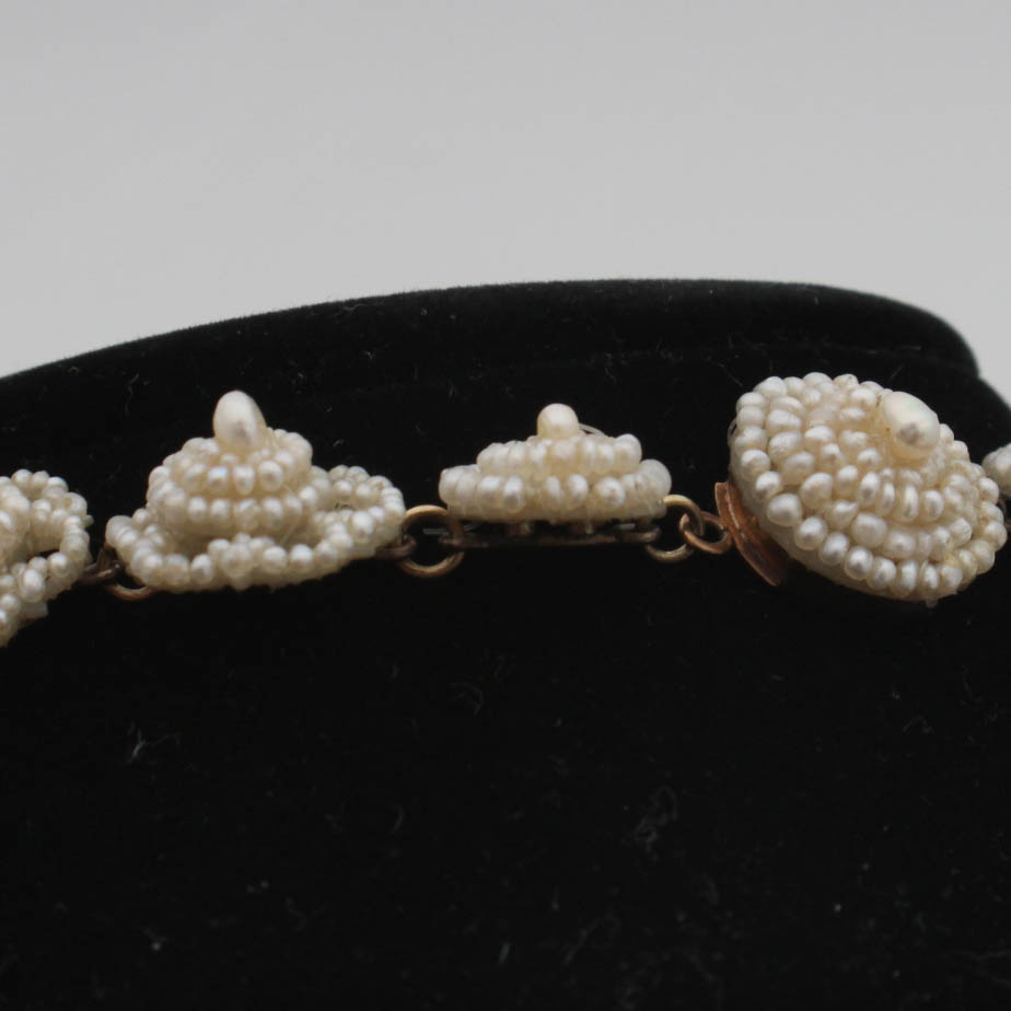 Victorian 14K Yellow Gold Mother of Pearl Backed Seed Pearl Necklace