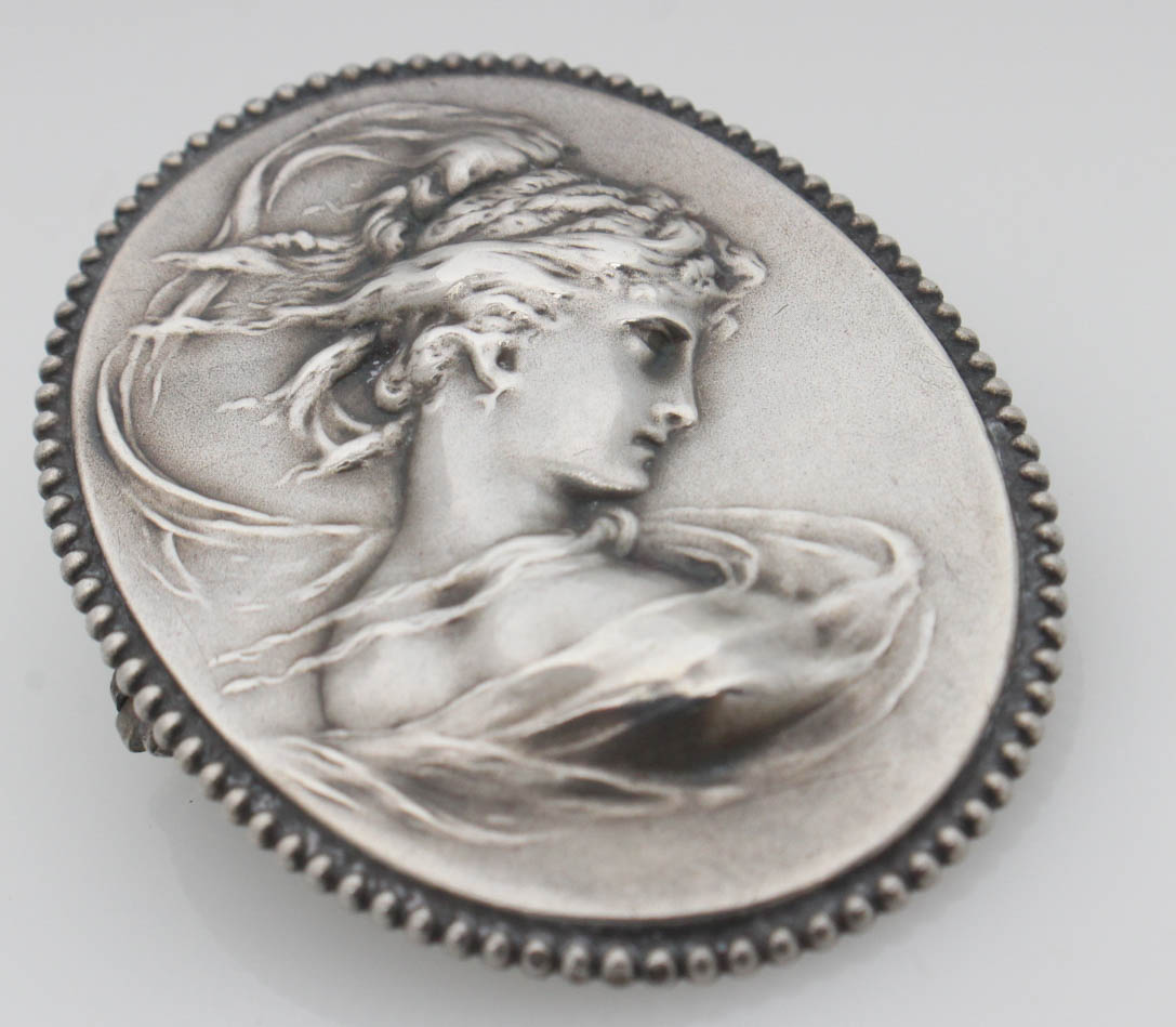 Art Nouveau Sterling Silver Repoussé Brooch