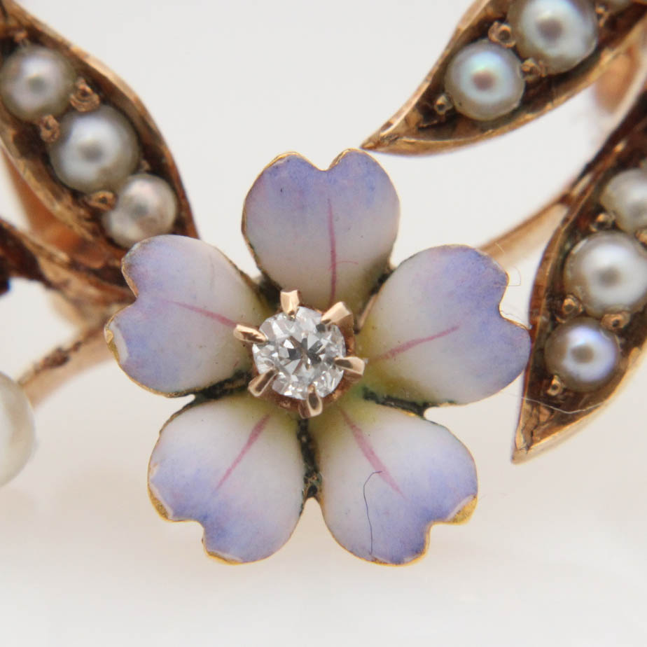 Art Nouveau 14K Yellow Diamond Pendant Brooch