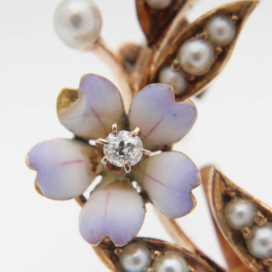 Art Nouveau 14K Yellow Diamond Pendant Brooch