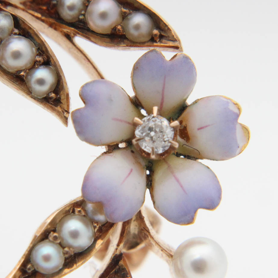 Art Nouveau 14K Yellow Diamond Pendant Brooch