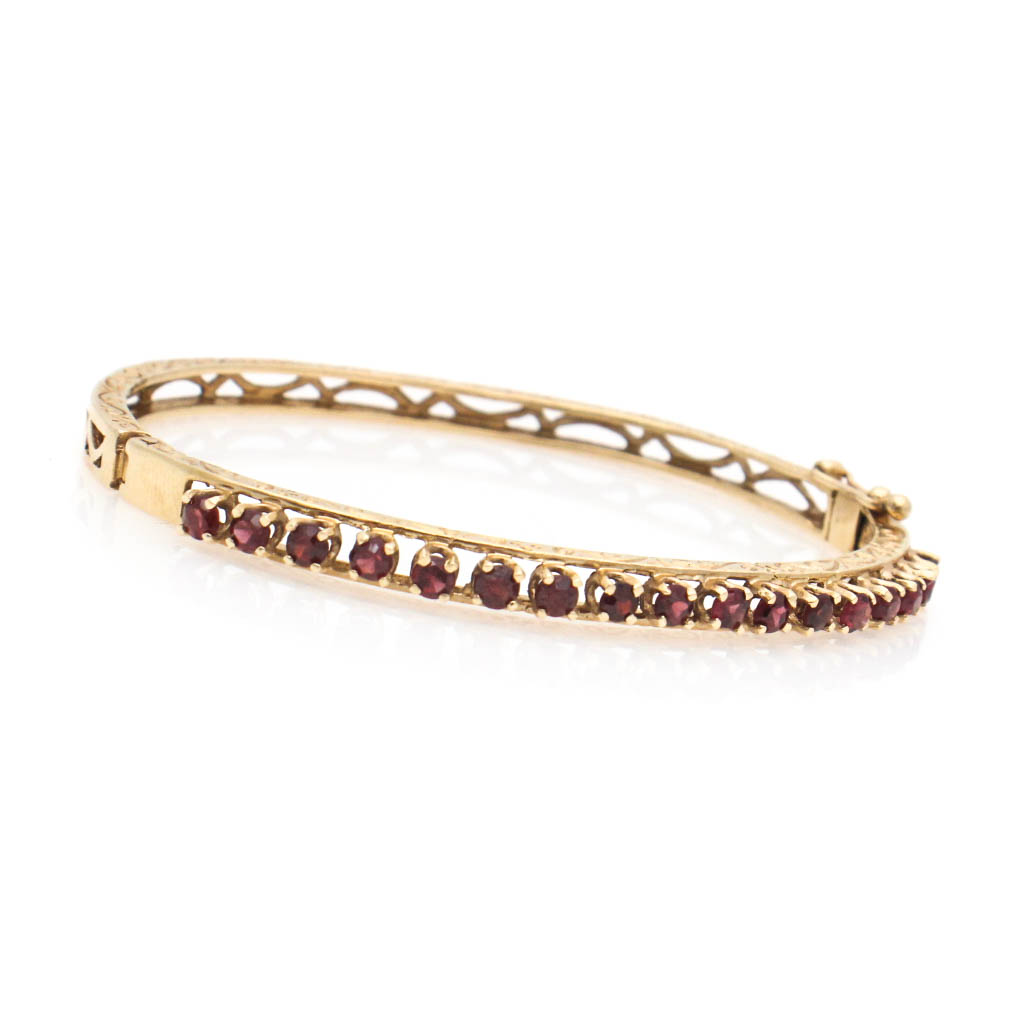 14K Yellow Gold Garnet Bangle