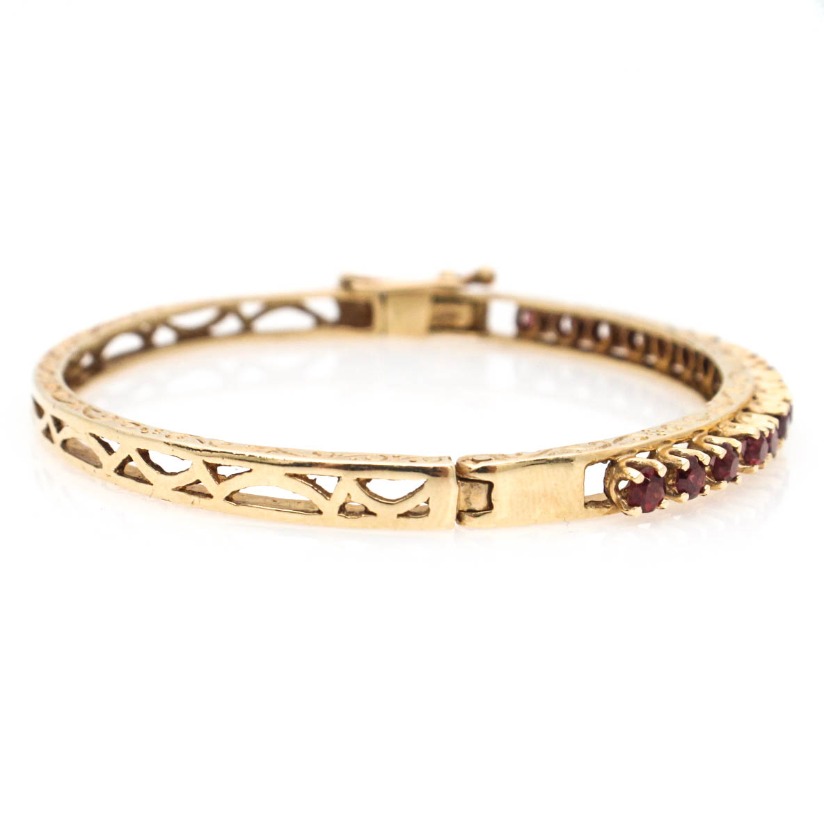 14K Yellow Gold Garnet Bangle