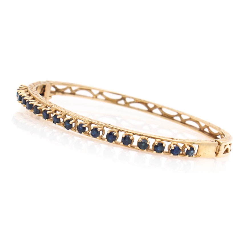 14K Yellow Gold Sapphire Bangle