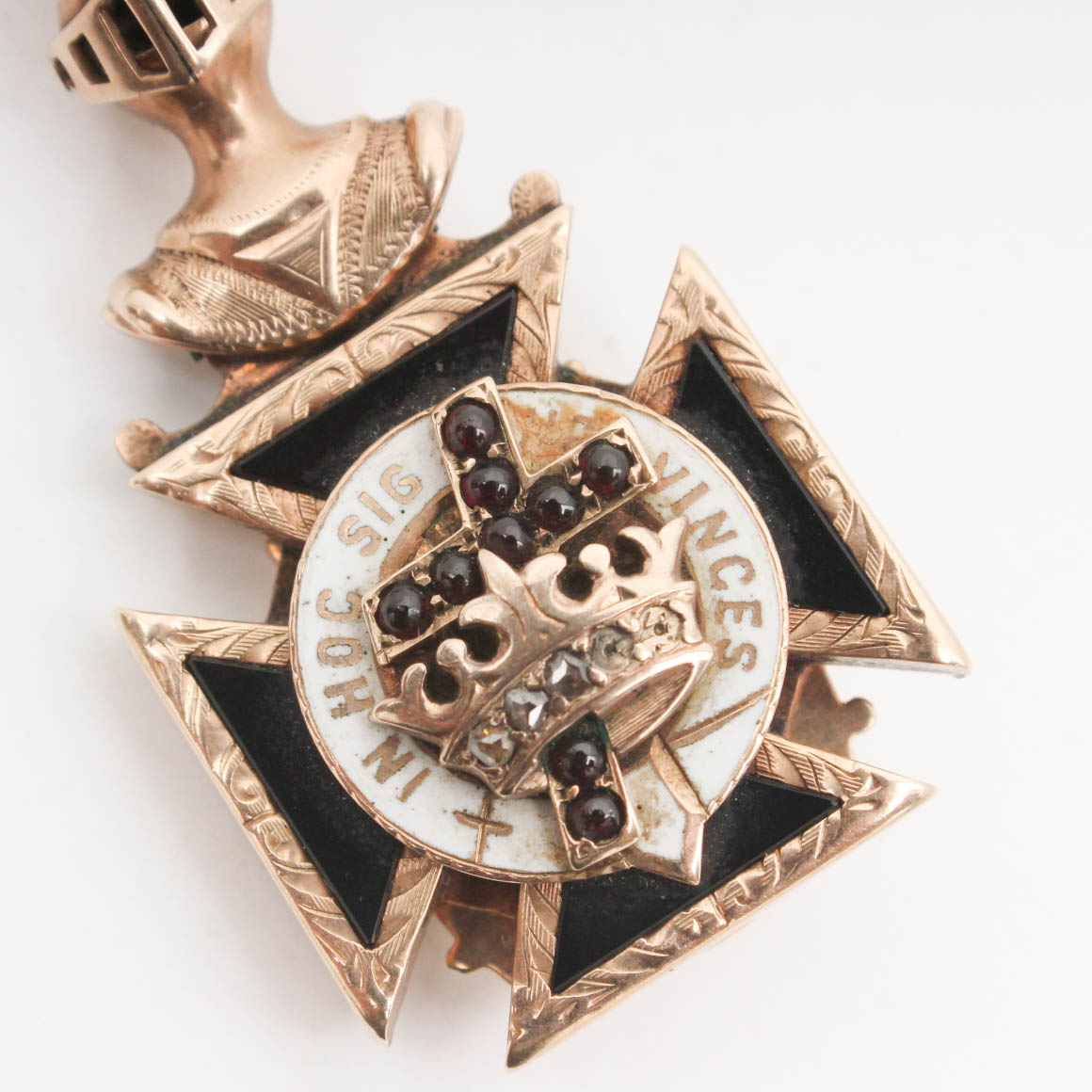 Gold Filled Watch Chain with Diamond and Garnet Masonic Charm