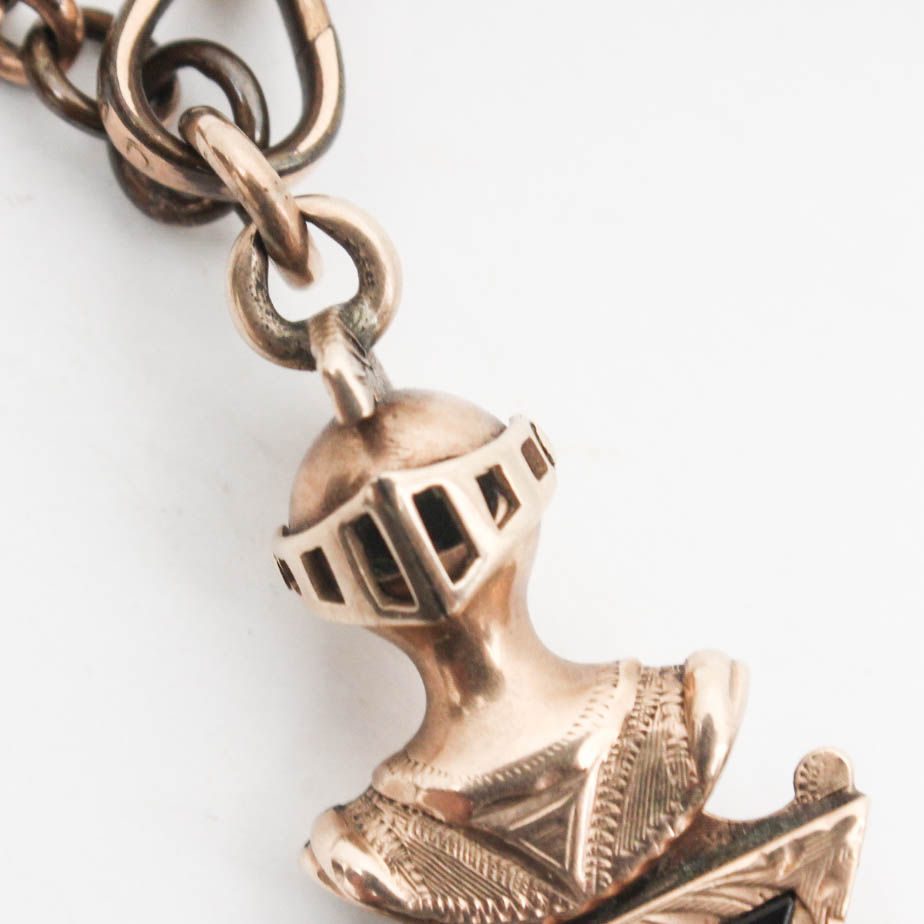 Gold Filled Watch Chain with Diamond and Garnet Masonic Charm