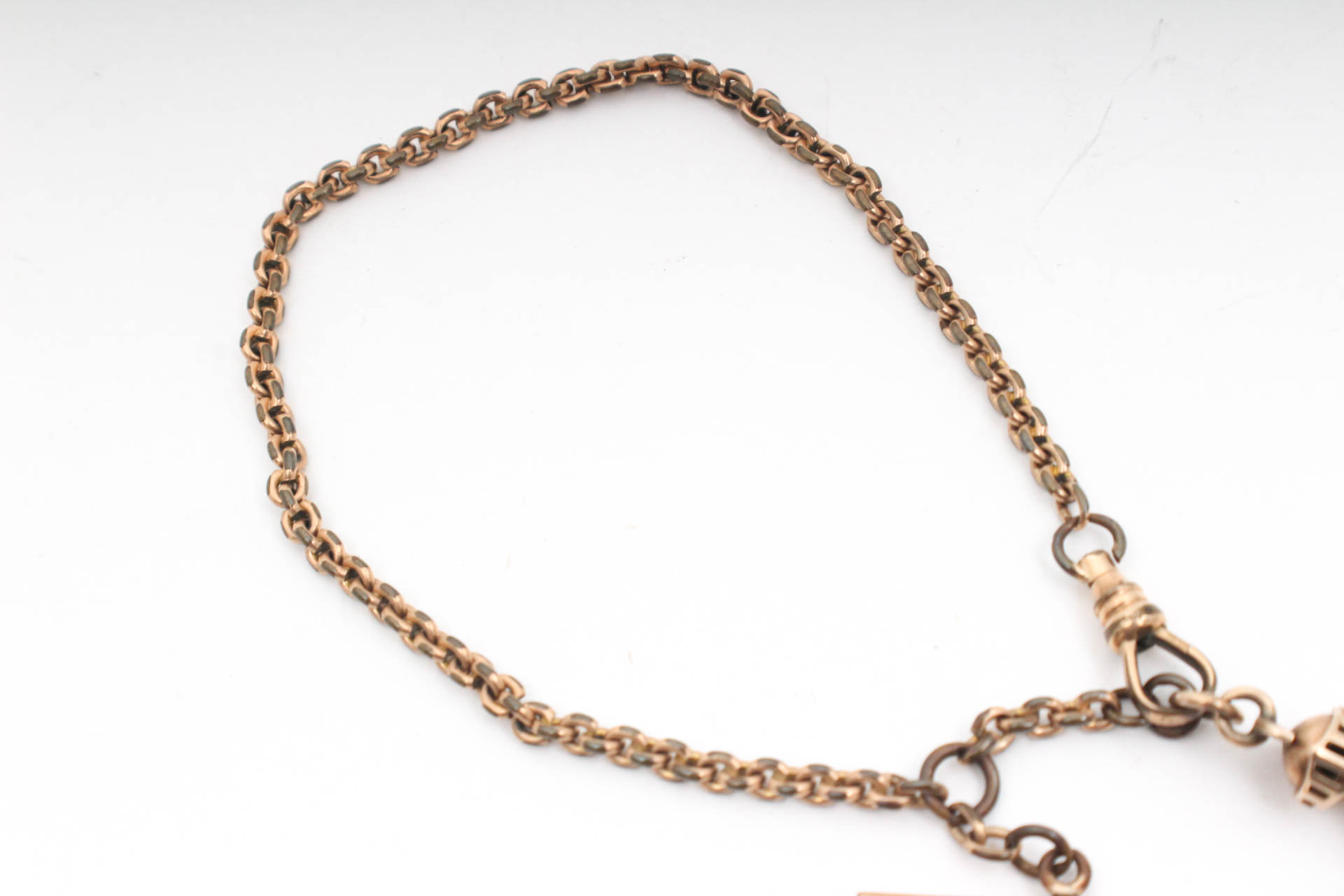 Gold Filled Watch Chain with Diamond and Garnet Masonic Charm