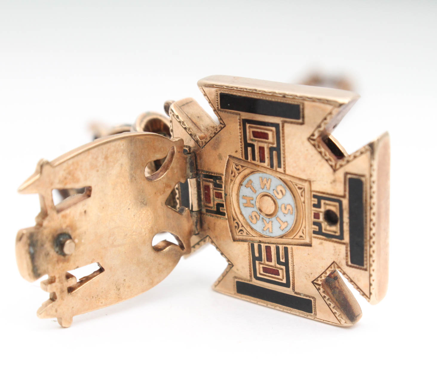 Gold Filled Watch Chain with Diamond and Garnet Masonic Charm